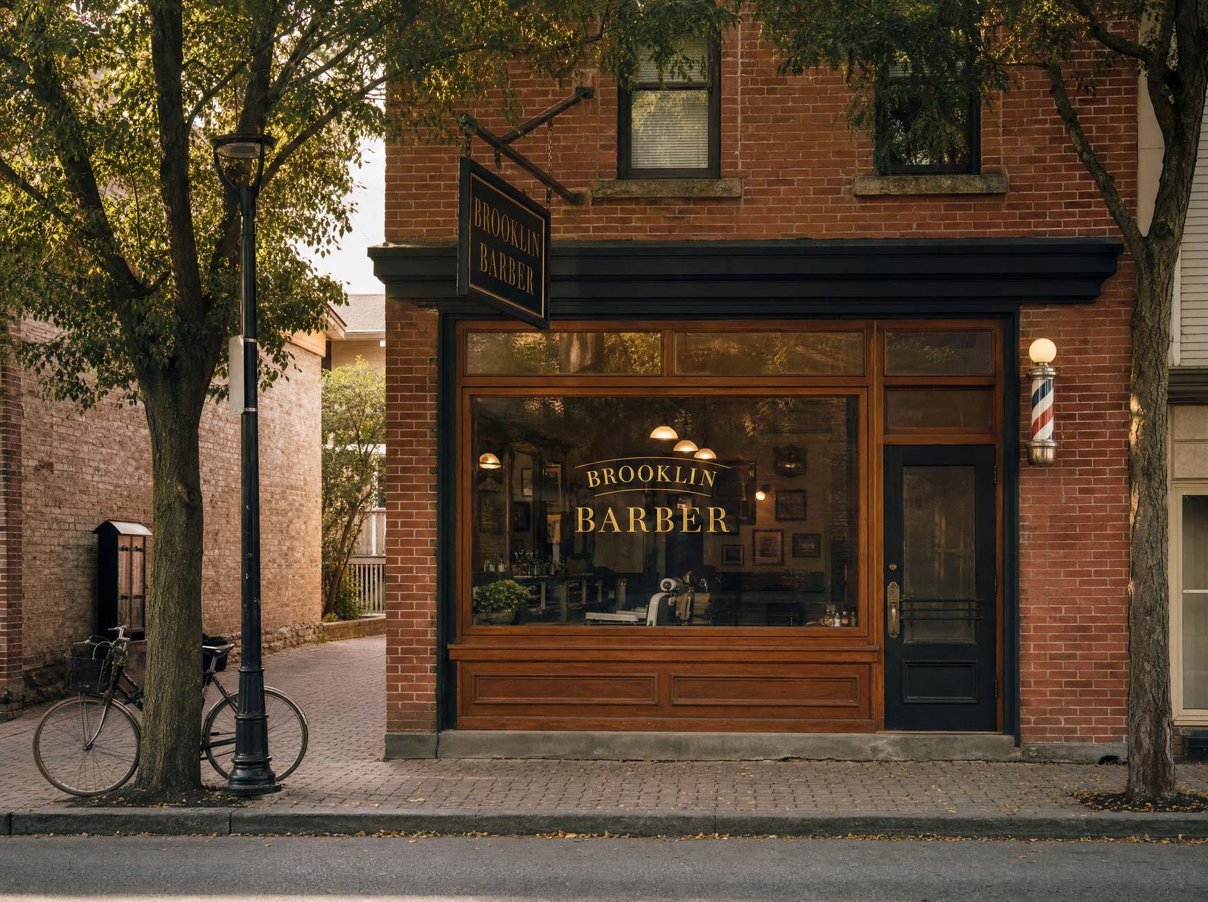The shopfront of Brooklin Barber at 17 Baldwin Street in downtown Brooklin.
